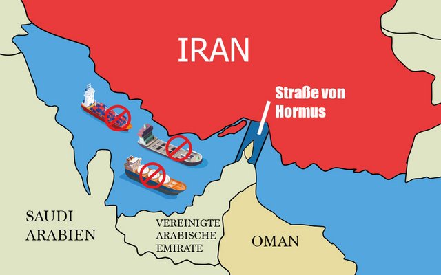 Die Straße von Hormus ist nur rund 50 Kilometer breit. Durch diese Meerenge werden etwa 20 bis 30 Prozent des weltweiten Öls transportiert.